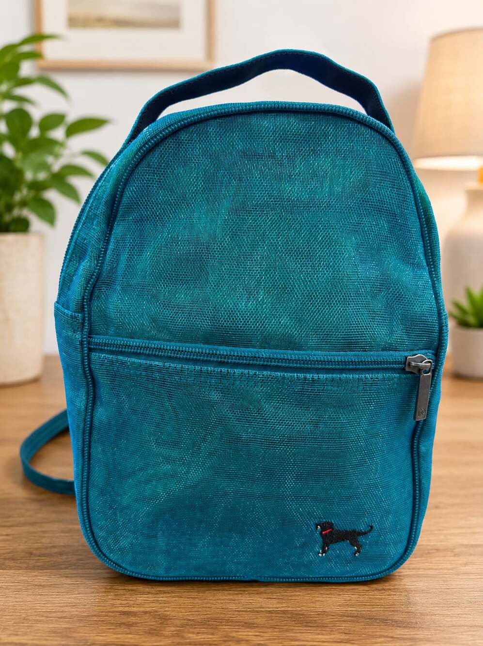 Smateria Teal Mini Backpack Recycled Mesh Zip Travel Daypack Dog Logo